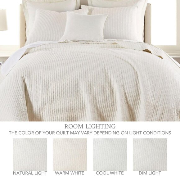 Levtex Home Stitch Cotton Reversible Quilt Set Cream Off White Full / Queen - Picture 7 of 8